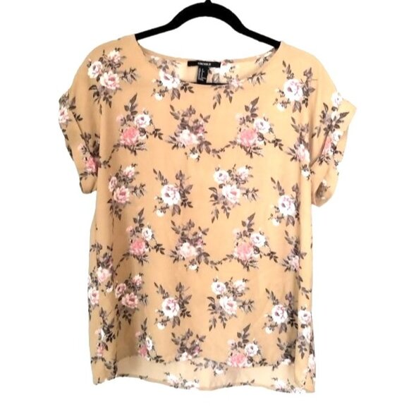 Forever 21 Floral Print Mustard Yellow Blouse Size Small Lightweight Casual Top - Picture 2 of 5